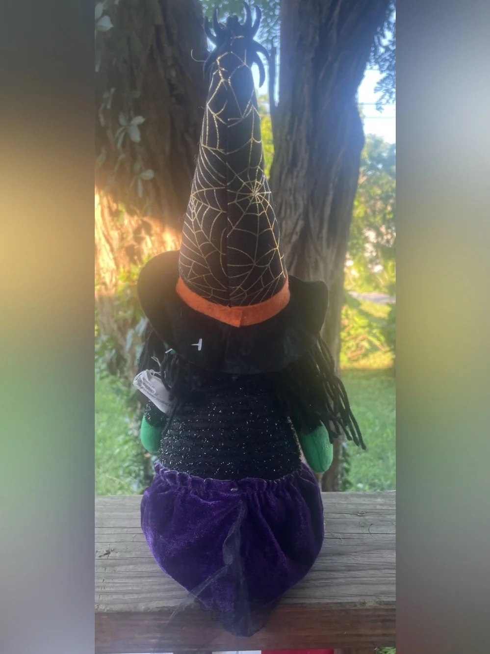 Plush Green Witch Shelf Sitter with Bead Legs